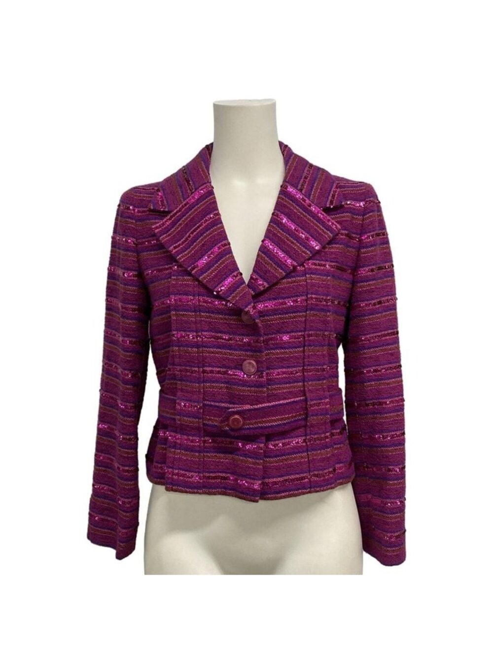 Chanel Jacket 36 S Purple Tweed Sequin Border Coco Button Cotton